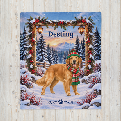 Golden Retriever (Classic Golden Coat) - Personalized Dog Name Blanket, Plush Winter Goldie Gift