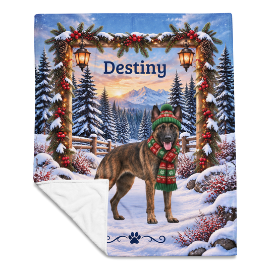 Belgian Malinois (Brindle Coat) - Personalized Dog Name Blanket, Woodland Winter Throw for Mali Fans - MySisterIsAsurvor