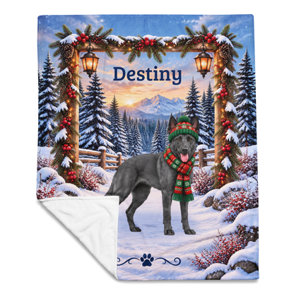 Belgian Malinois (Blue Slate Coat) - Custom Name Woodland Throw, Personalized Winter Dog Dad Blanket