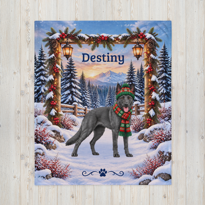 Belgian Malinois (Blue Slate Coat) - Custom Name Woodland Throw, Personalized Winter Dog Dad Blanket