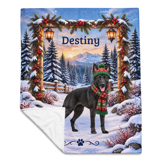 Belgian Malinois (Black Coat) - Personalized Winter Dog Blanket, Custom Name Gift for Mali Lovers - MySisterIsAsurvor