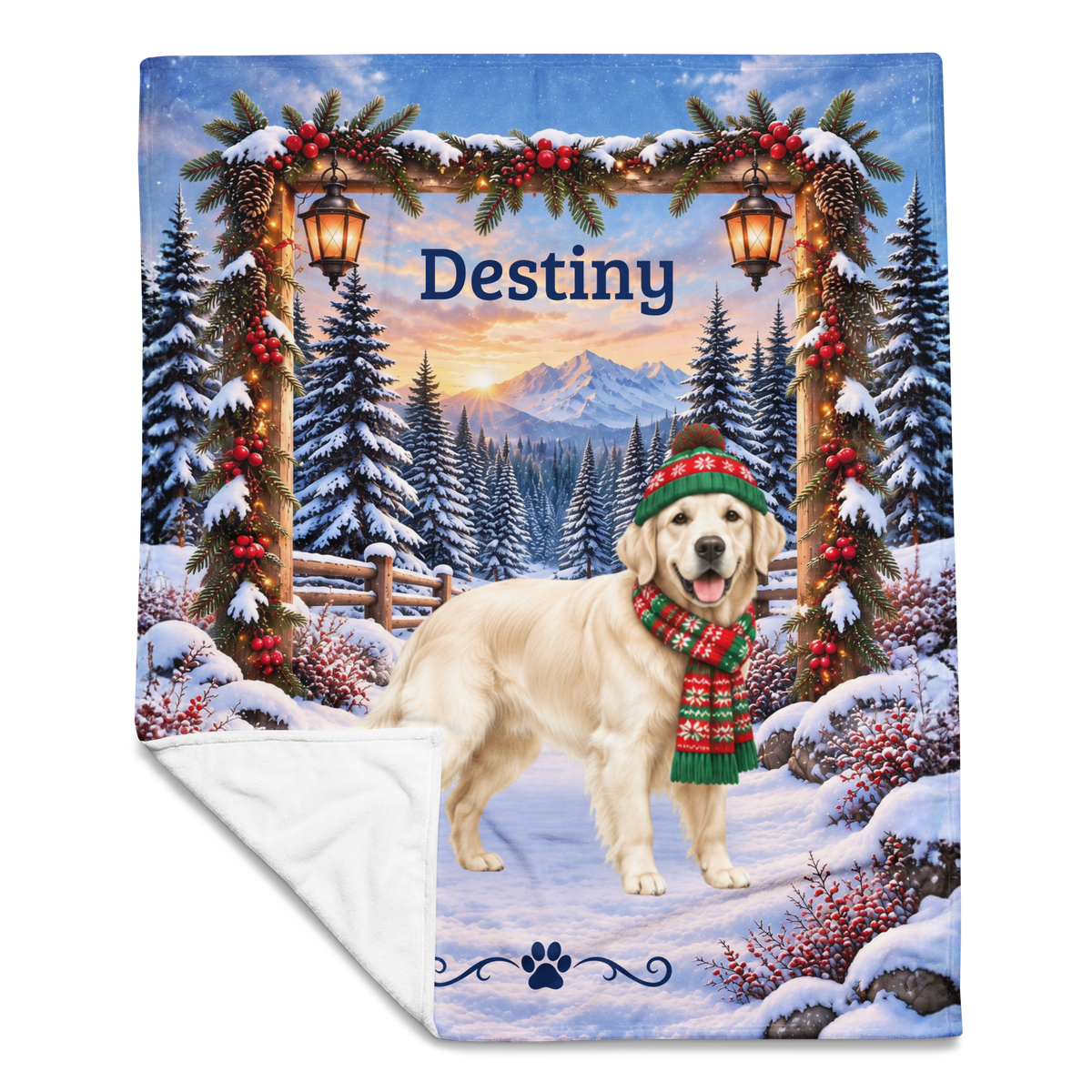 Golden Retriever (English Cream Coat) - Custom Name Winter Blanket, Personalized Goldie Mom Gift