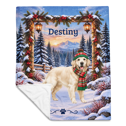 Golden Retriever (English Cream Coat) - Custom Name Winter Blanket, Personalized Goldie Mom Gift