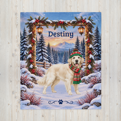 Golden Retriever (English Cream Coat) - Custom Name Winter Blanket, Personalized Goldie Mom Gift