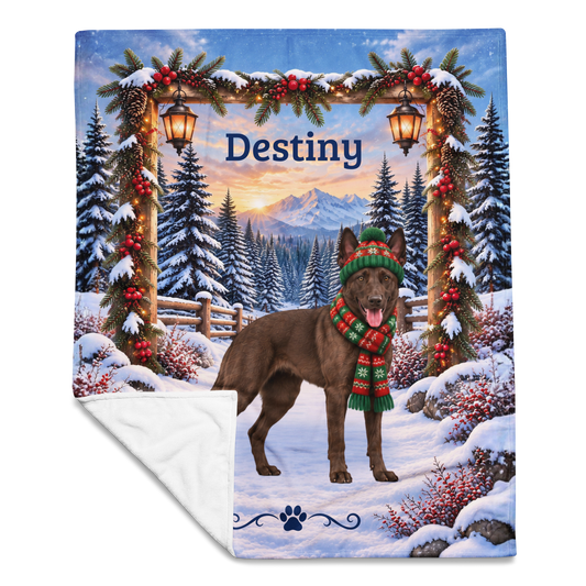 Belgian Malinois (Liver Chocolate Coat) - Custom Name Winter Blanket, Plush Throw for Dog Lovers - MySisterIsAsurvor