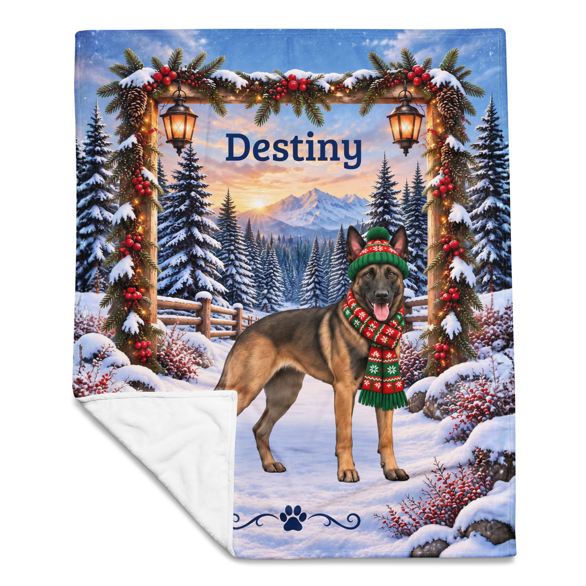 Belgian Malinois (Fawn Sable Coat) - Personalized Winter Keepsake Blanket, Custom Mali Lover Throw