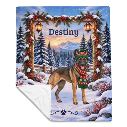 Belgian Malinois (Fawn Sable Coat) - Personalized Winter Keepsake Blanket, Custom Mali Lover Throw