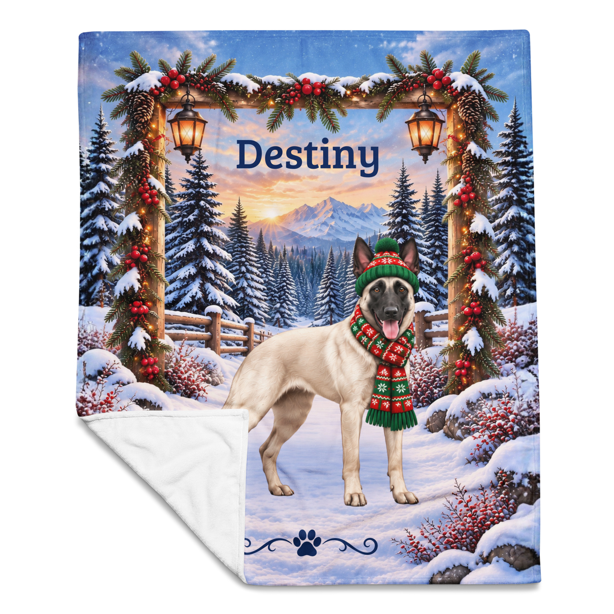 Belgian Malinois (Cream Coat) - Personalized Woodland Blanket, Custom Dog Name Gift for Mali Moms