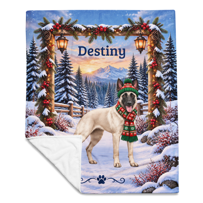 Belgian Malinois (Cream Coat) - Personalized Woodland Blanket, Custom Dog Name Gift for Mali Moms