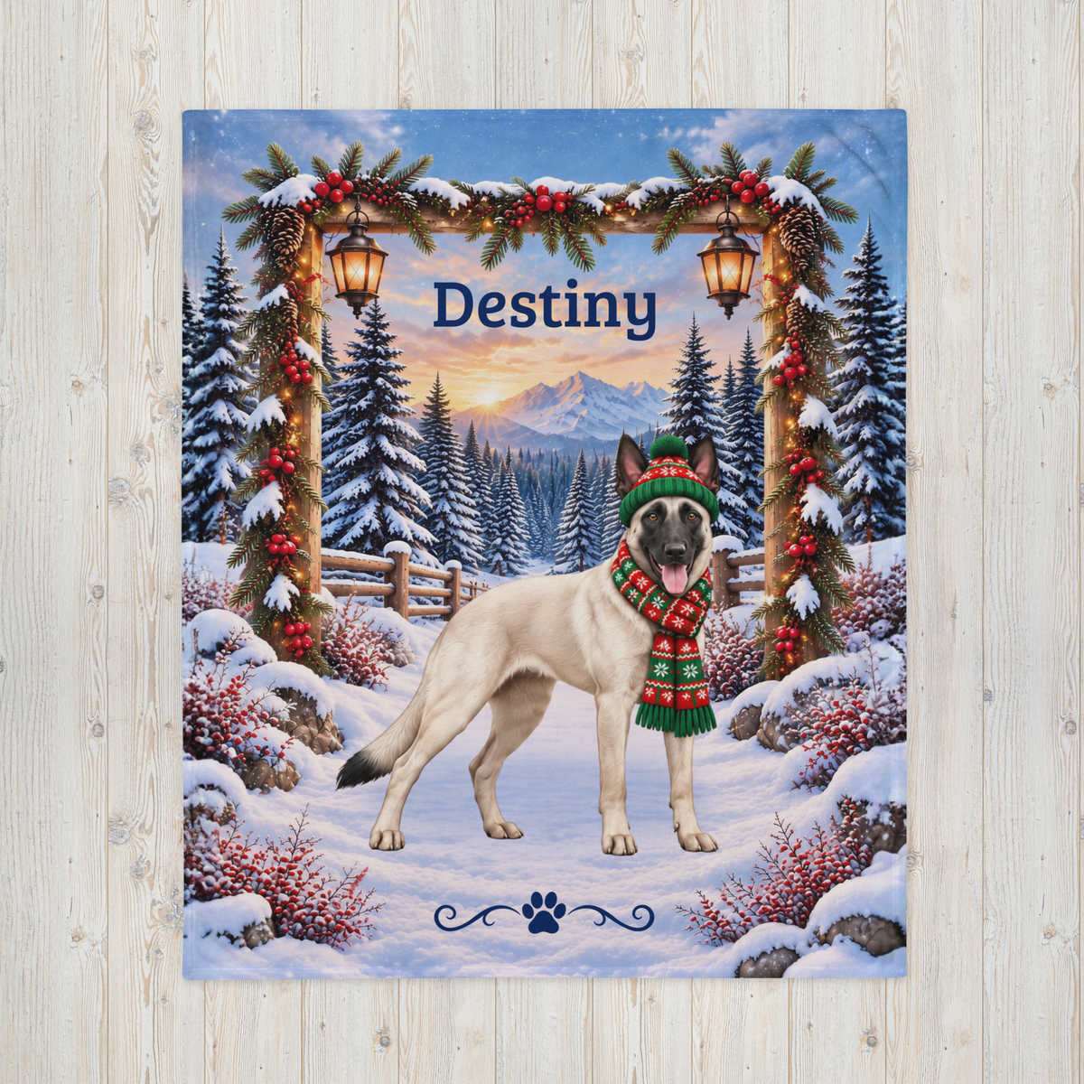 Belgian Malinois (Cream Coat) - Personalized Woodland Blanket, Custom Dog Name Gift for Mali Moms