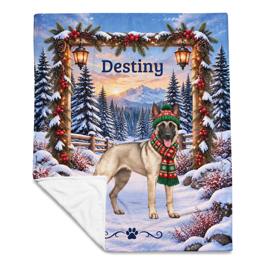 Belgian Malinois (Cream Sable Coat) - Custom Name Winter Throw, Personalized Dog Lover Cabin Blanket - MySisterIsAsurvor