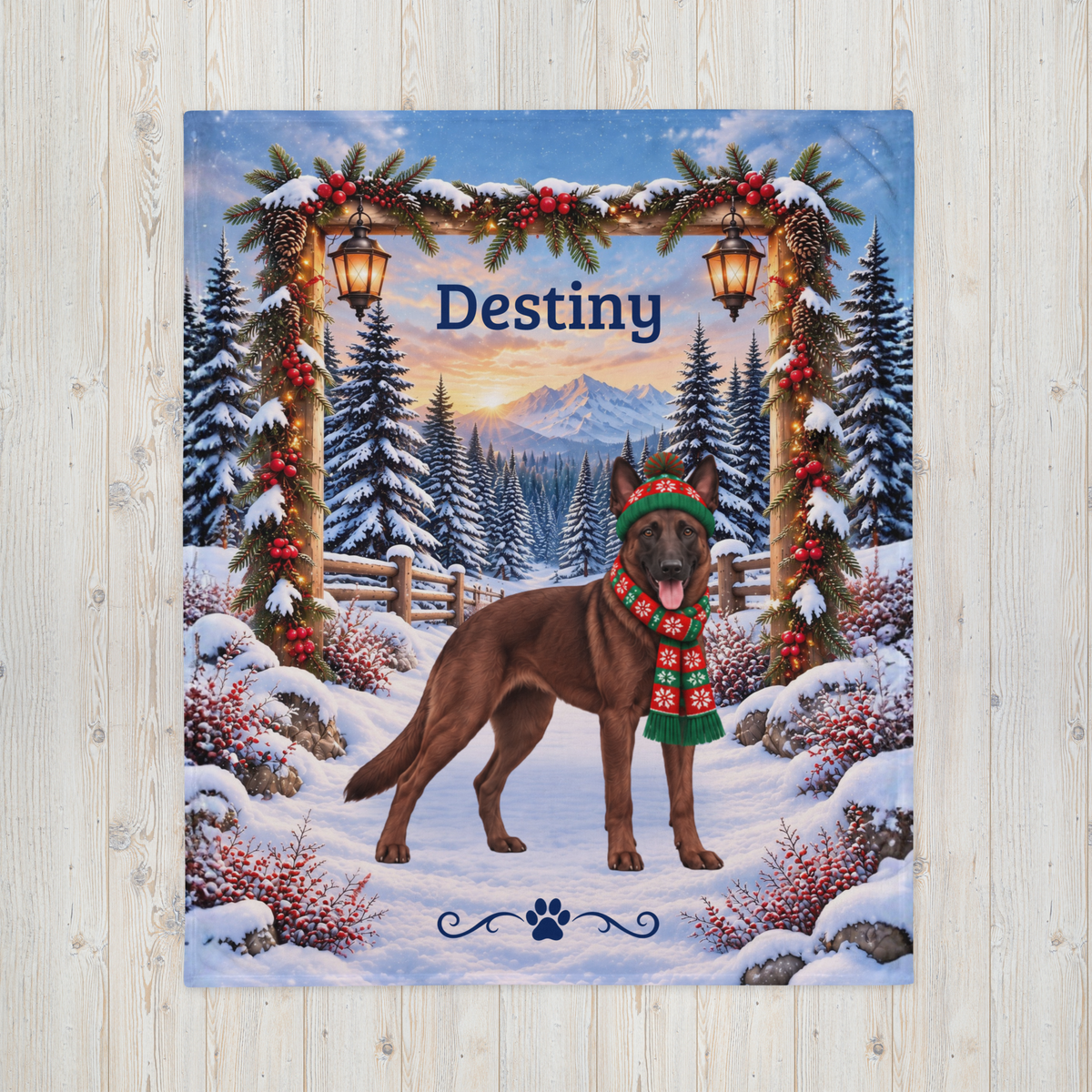 Belgian Malinois (Mahogany Coat) - Personalized Dog Name Throw, Velveteen Winter Gift for Mali Dads