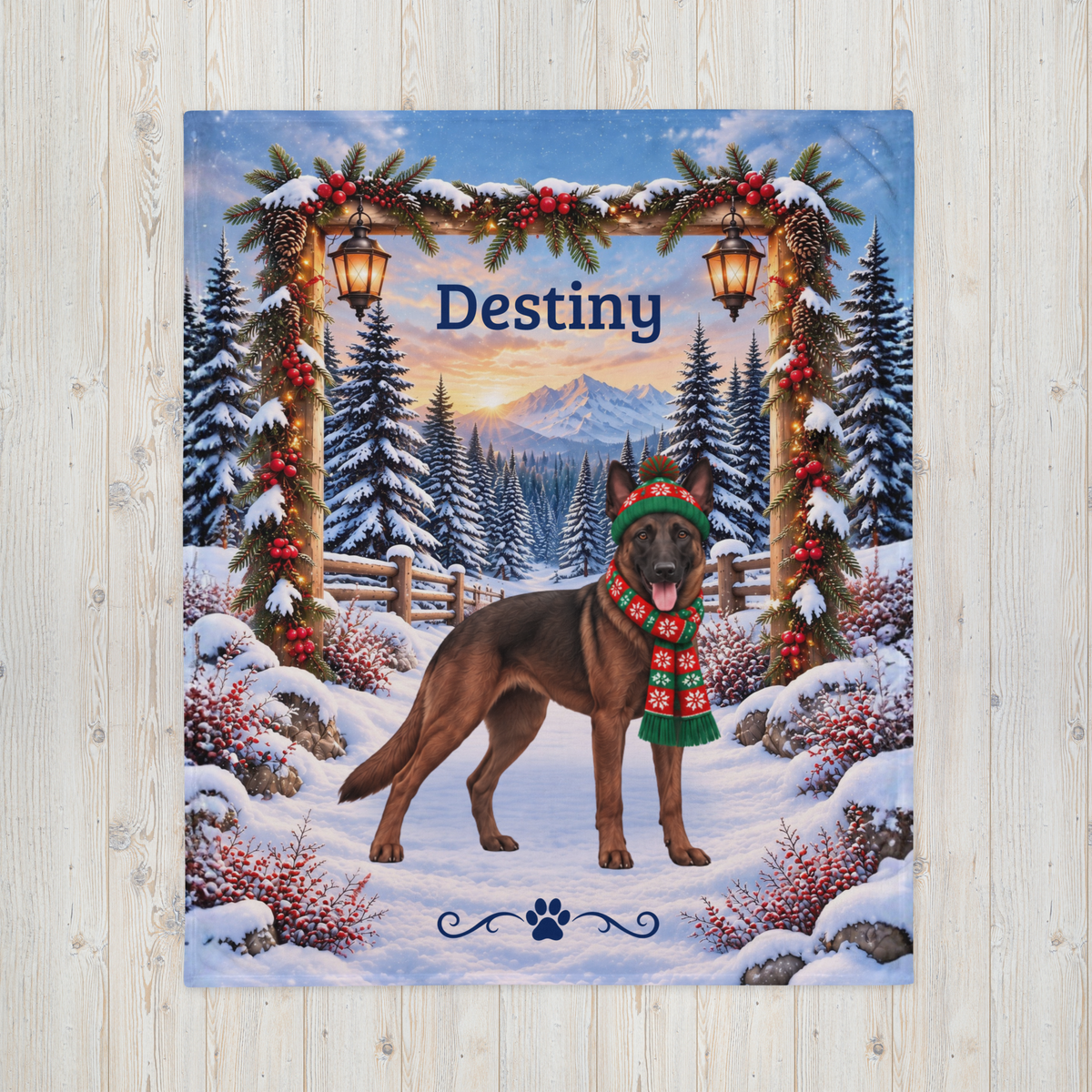 Belgian Malinois (Mahogany Sable Coat) - Custom Name Winter Lodge Blanket, Plush Mali Mom Gift