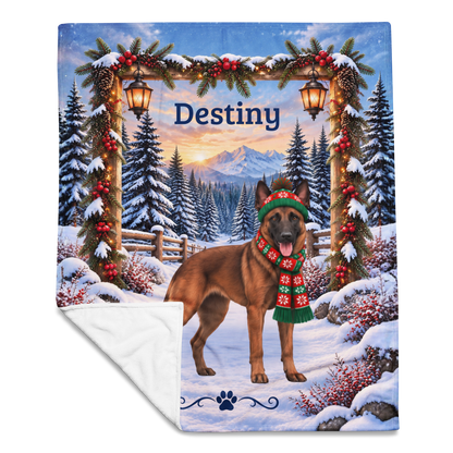 Belgian Malinois (Red Sable Coat) - Custom Name Dog Blanket, Winter Cabin Throw for Mali Owners