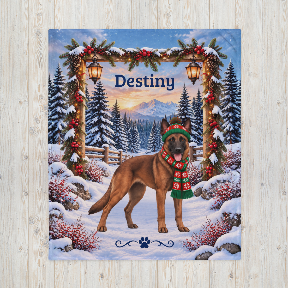 Belgian Malinois (Red Sable Coat) - Custom Name Dog Blanket, Winter Cabin Throw for Mali Owners