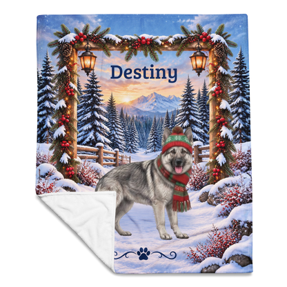German Shepherd (Silver Sable) - Personalized Snowy Pines Blanket, Custom Name Velveteen Throw - MySisterIsAsurvor