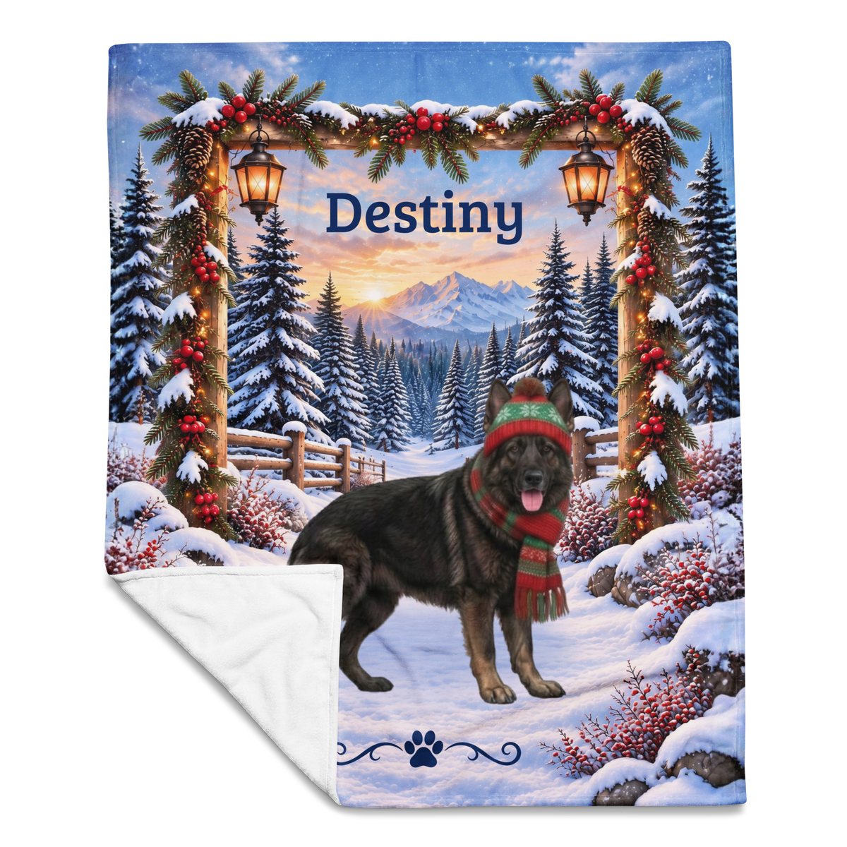 German Shepherd (Dark Sable) - Personalized Winter Lodge Blanket, Custom Name Velveteen Throw - MySisterIsAsurvor