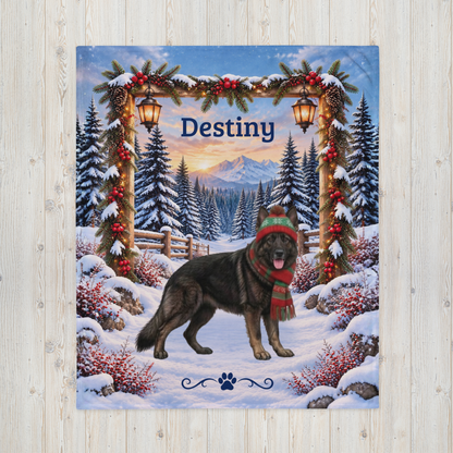 German Shepherd (Dark Sable) - Personalized Winter Lodge Blanket, Custom Name Velveteen Throw - MySisterIsAsurvor