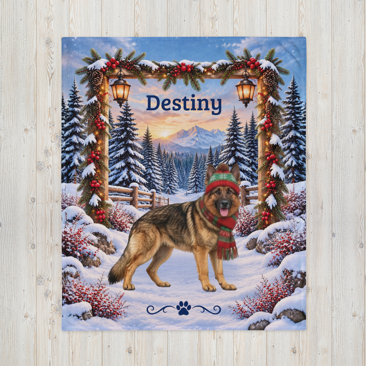 German Shepherd (Gold Sable) - Personalized Lantern-Lit Winter Blanket, Custom Name Velveteen Throw - MySisterIsAsurvor