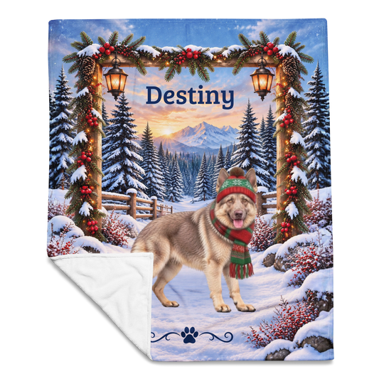 German Shepherd (Isabella Coat) - Personalized Winter Cabin Throw, Custom Name Velveteen Blanket - MySisterIsAsurvor