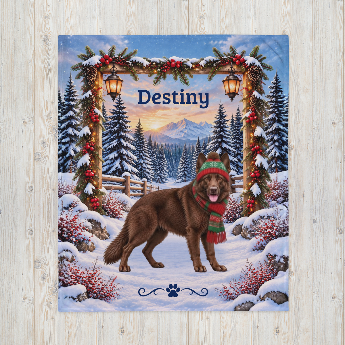 German Shepherd (Liver Coat) - Personalized Winter Woodland Throw, Custom Name Velveteen Blanket - MySisterIsAsurvor