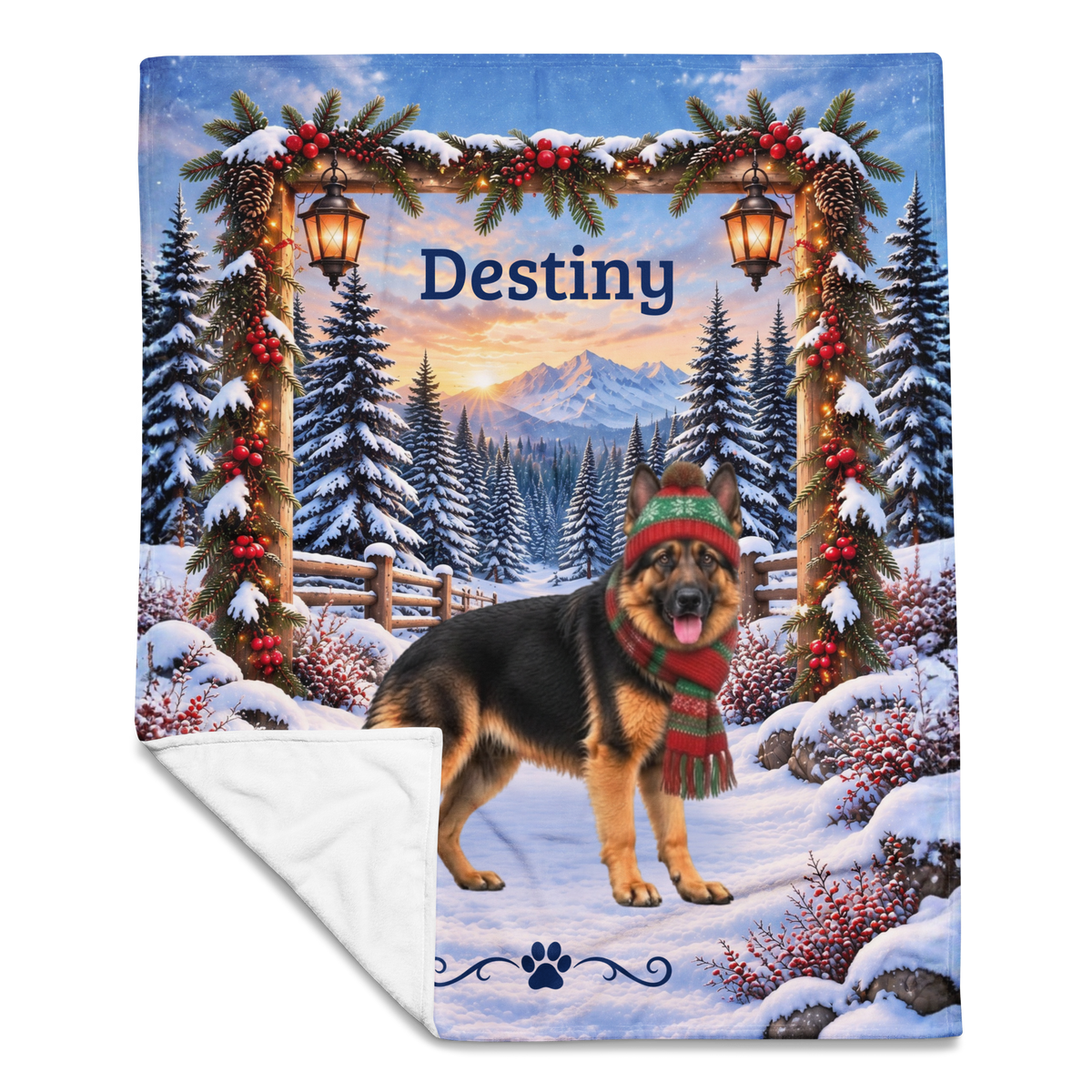 German Shepherd (Blanket Coat) - Personalized Winter Lodge Blanket, Custom Name Velveteen Throw - MySisterIsAsurvor