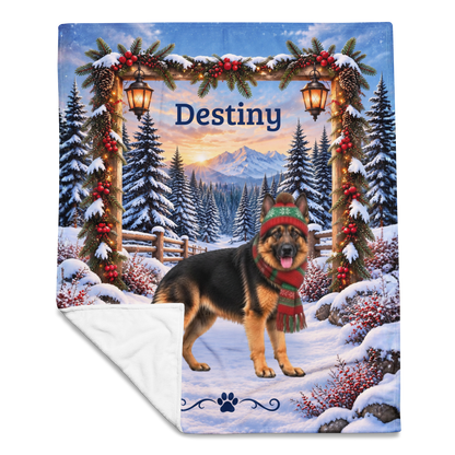 German Shepherd (Blanket Coat) - Personalized Winter Lodge Blanket, Custom Name Velveteen Throw - MySisterIsAsurvor