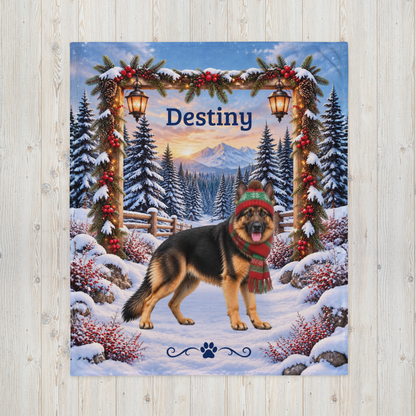 German Shepherd (Blanket Coat) - Personalized Winter Lodge Blanket, Custom Name Velveteen Throw - MySisterIsAsurvor