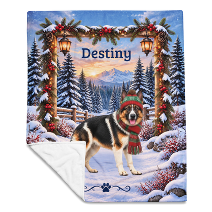 German Shepherd (Panda Piebald Coat) - Personalized Winter Blanket, Custom Name Velveteen Throw - MySisterIsAsurvor