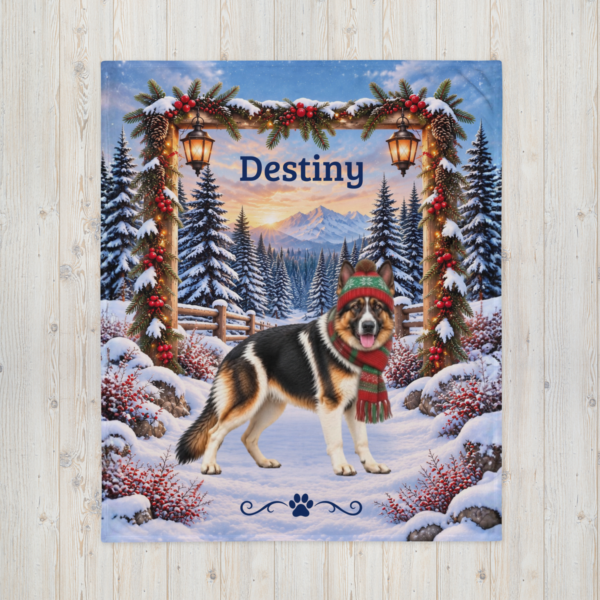 German Shepherd (Panda Piebald Coat) - Personalized Winter Blanket, Custom Name Velveteen Throw - MySisterIsAsurvor