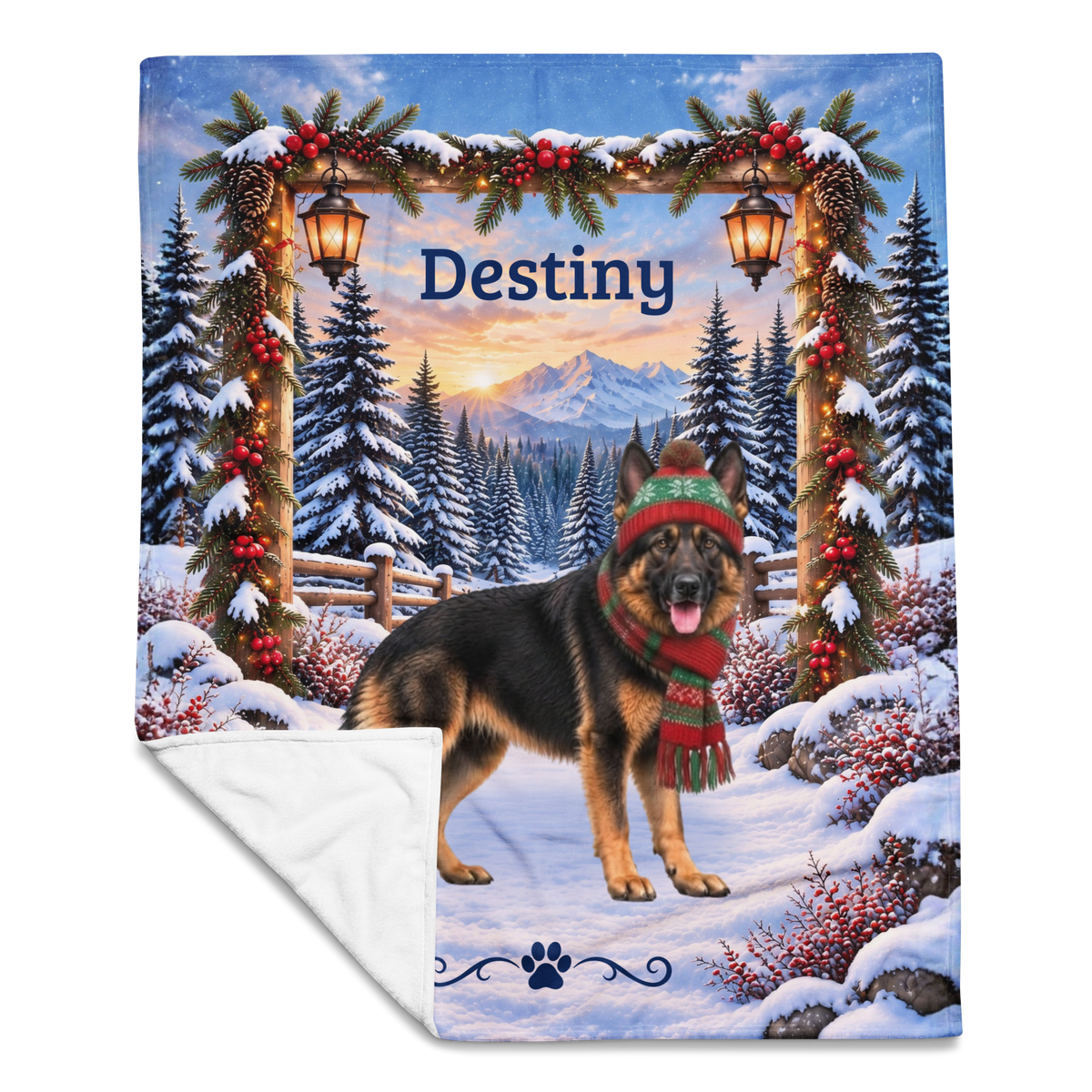 German Shepherd (Bi-Color Coat) - Personalized Winter Lodge Throw, Custom Name Velveteen Blanket - MySisterIsAsurvor