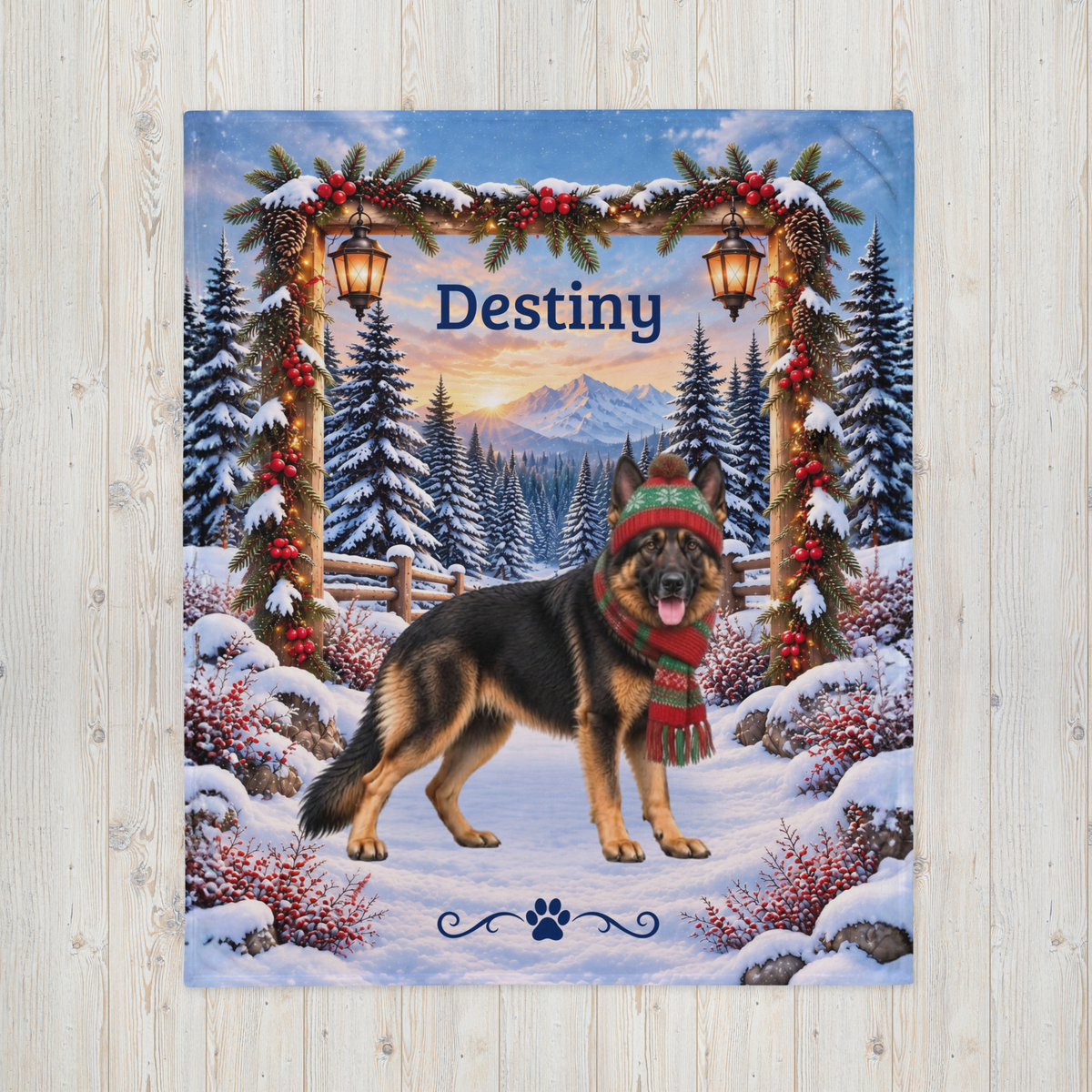 German Shepherd (Bi-Color Coat) - Personalized Winter Lodge Throw, Custom Name Velveteen Blanket - MySisterIsAsurvor