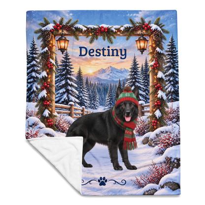 German Shepherd (Black Coat) - Personalized Winter Woodland Blanket, Custom Name Velveteen Throw - MySisterIsAsurvor