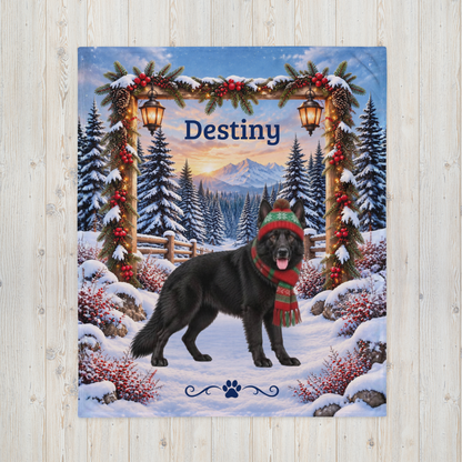 German Shepherd (Black Coat) - Personalized Winter Woodland Blanket, Custom Name Velveteen Throw - MySisterIsAsurvor