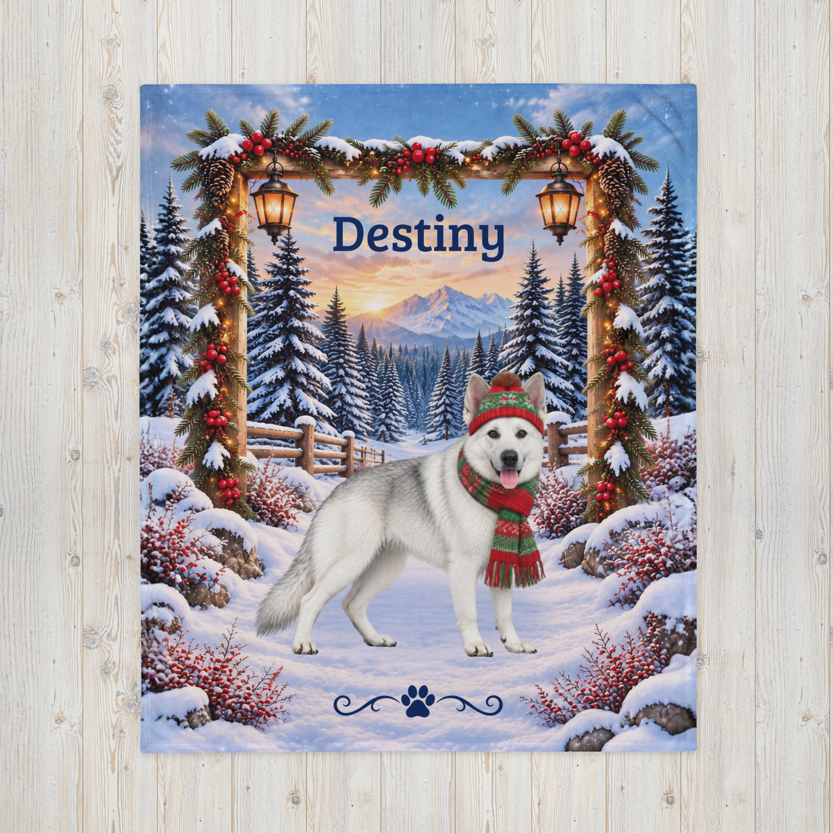German Shepherd (White Coat, Recessive Saddle) - Personalized Winter Blanket, Custom Name Throw - MySisterIsAsurvor