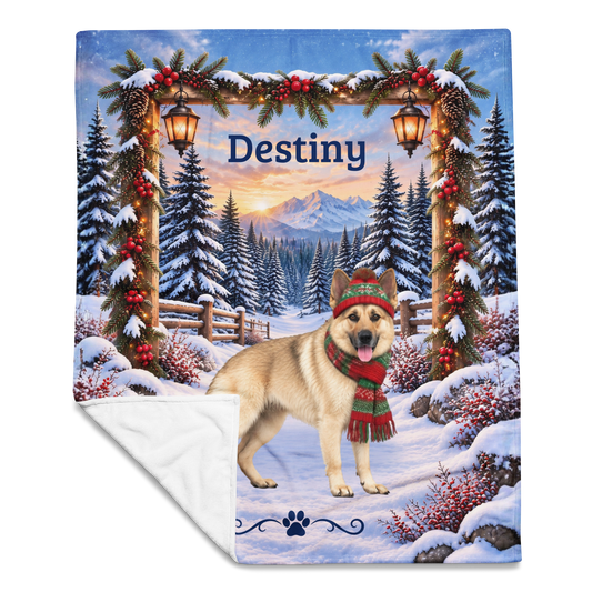 German Shepherd (Cream Coat) - Personalized Winter Cabin Blanket, Custom Name Velveteen Throw - MySisterIsAsurvor