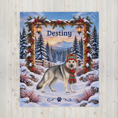 German Shepherd (Maskless Silver Sable Coat) - Personalized Winter Blanket, Custom Name Velveteen Throw - MySisterIsAsurvor