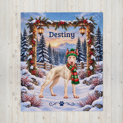 Doberman (White / Albino Coat) - Personalized Winter Blanket, Snowy Pine Velveteen Throw