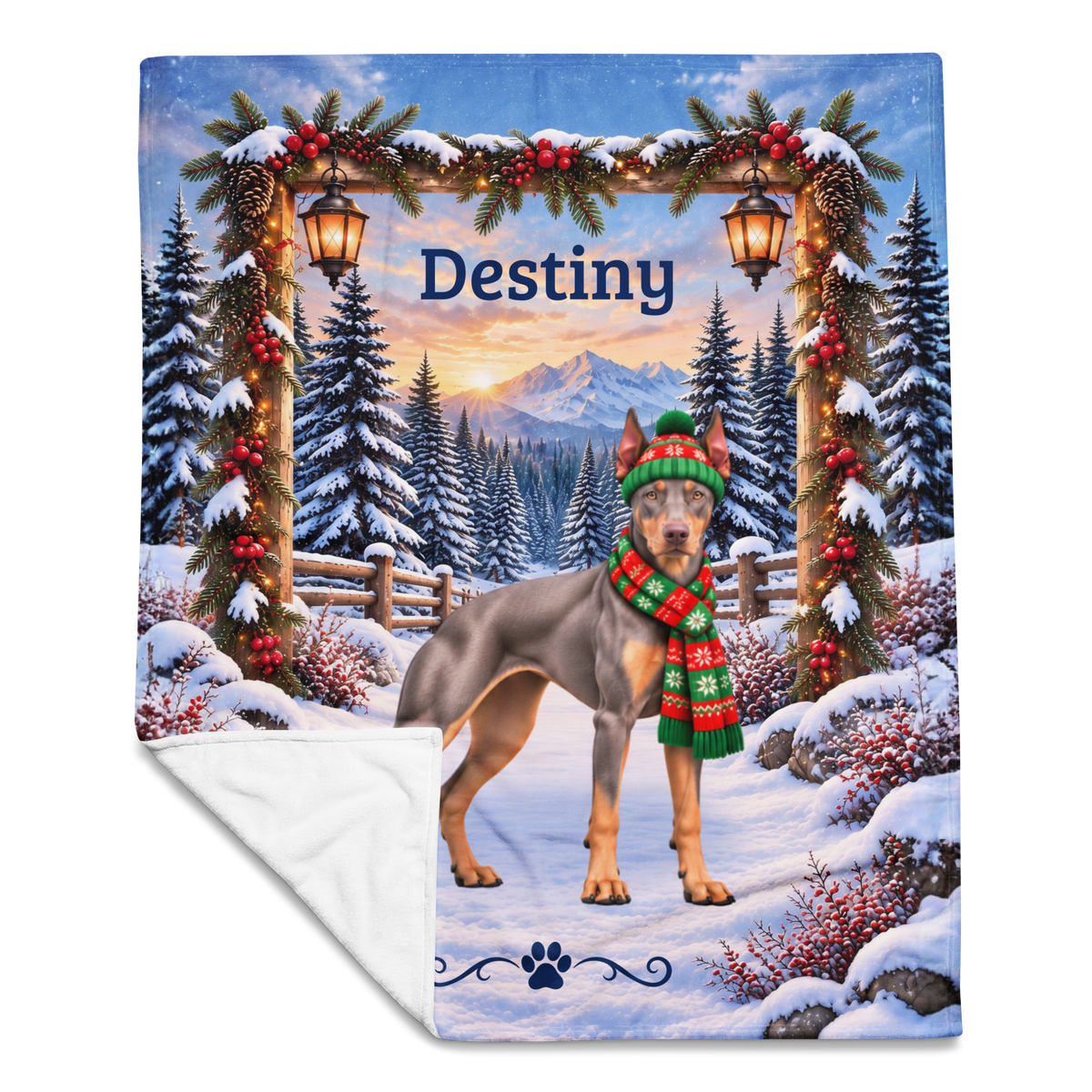 Doberman (Blue Fawn / Isabella Coat) - Personalized Winter Blanket, Velveteen Name Throw