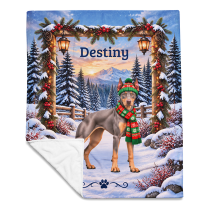 Doberman (Blue Fawn / Isabella Coat) - Personalized Winter Blanket, Velveteen Name Throw