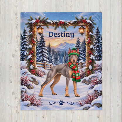 Doberman (Blue Fawn / Isabella Coat) - Personalized Winter Blanket, Velveteen Name Throw