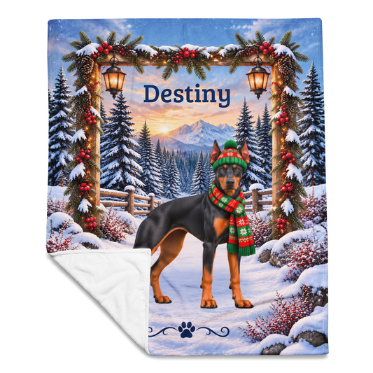 Doberman (Blue & Rust Coat, Alternate Tone) - Personalized Winter Velveteen Blanket