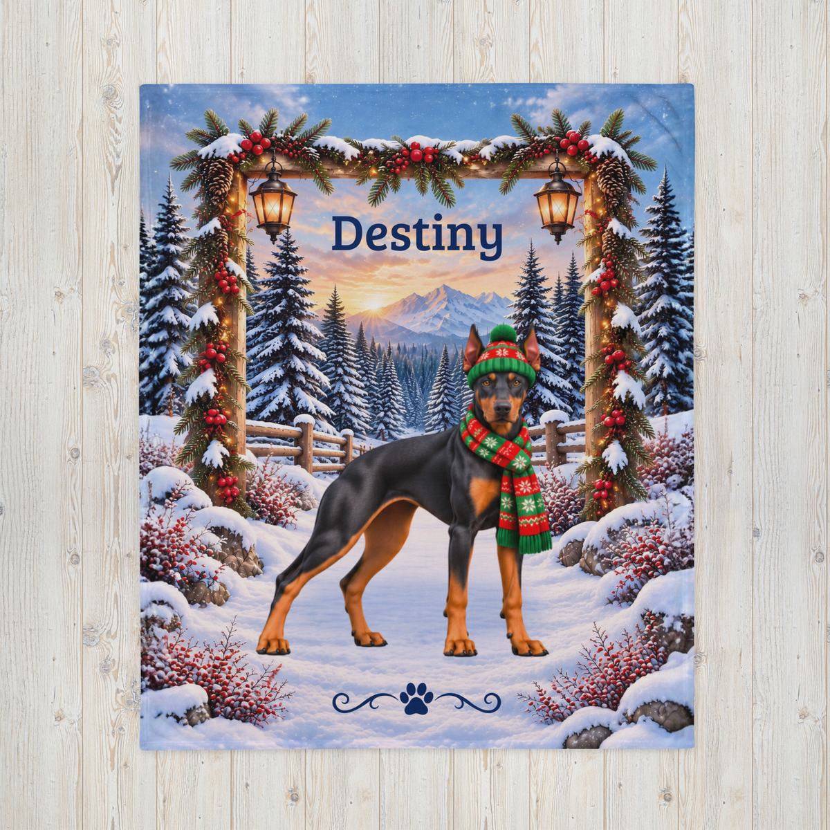 Doberman (Blue & Rust Coat, Alternate Tone) - Personalized Winter Velveteen Blanket