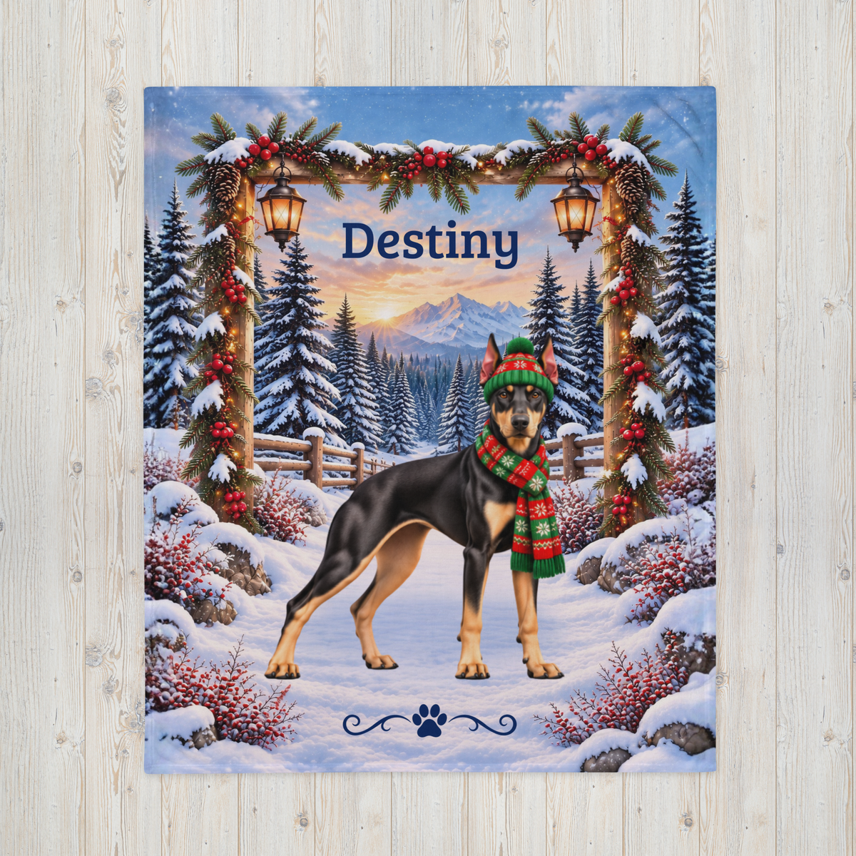 Doberman (Black & Fawn Coat) - Personalized Winter Blanket, Snowy Mountain Velveteen Throw
