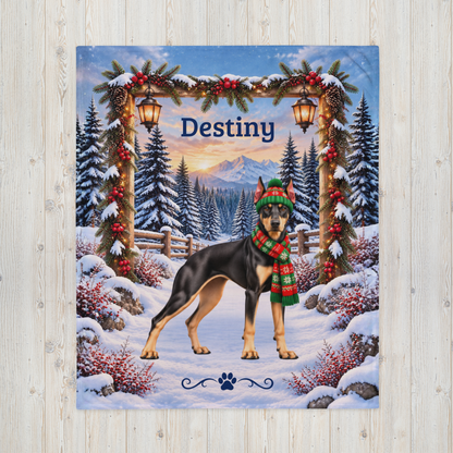 Doberman (Black & Fawn Coat) - Personalized Winter Blanket, Snowy Mountain Velveteen Throw