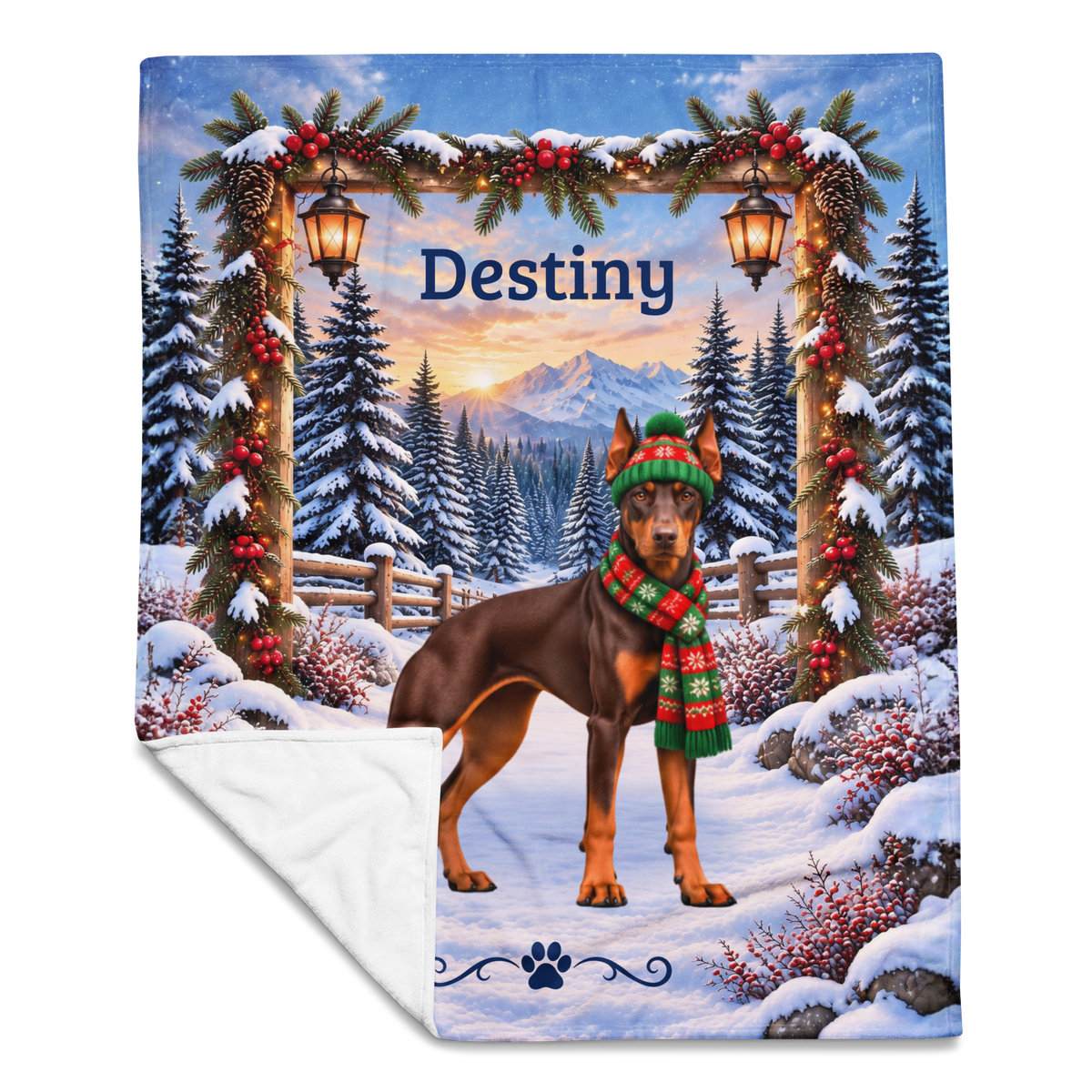 Doberman (Red & Rust Coat) - Personalized Winter Blanket, Custom Name Velveteen Throw