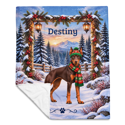 Doberman (Red & Rust Coat) - Personalized Winter Blanket, Custom Name Velveteen Throw