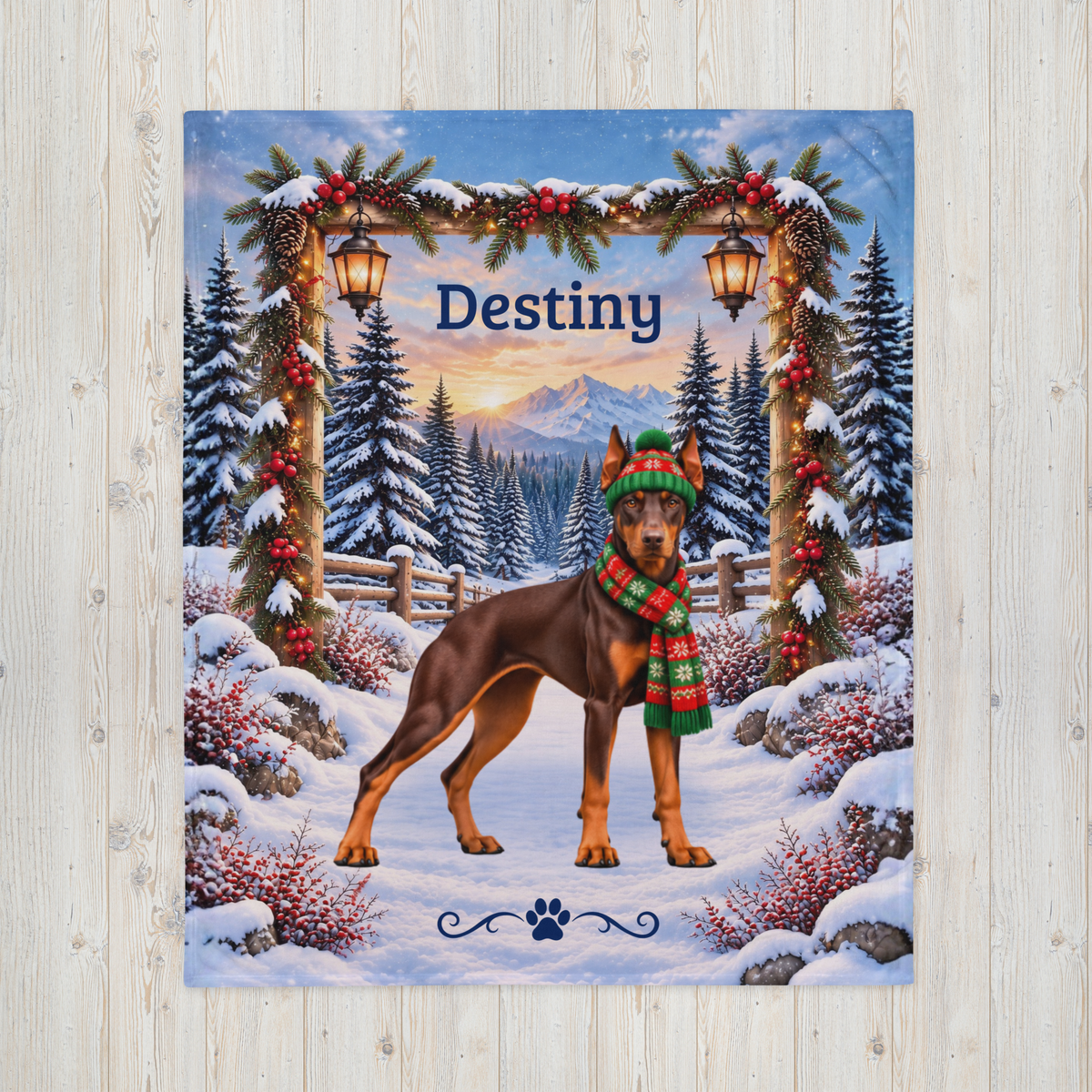 Doberman (Red & Rust Coat) - Personalized Winter Blanket, Custom Name Velveteen Throw