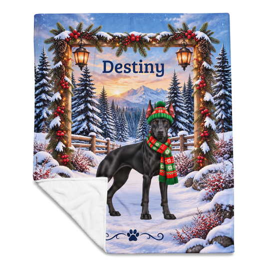 Doberman (Black Coat) - Personalized Winter Blanket, Custom Name Velveteen Throw