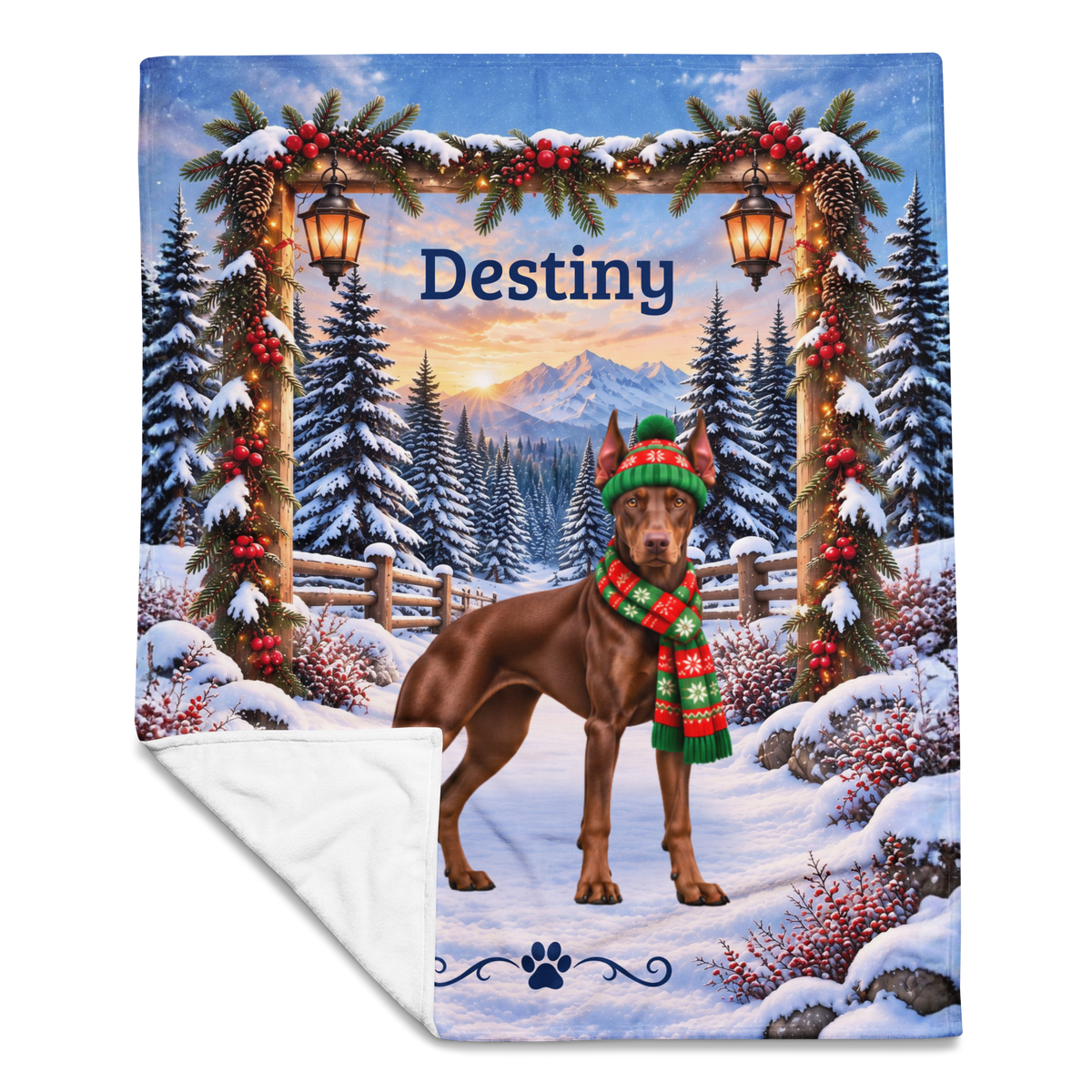 Doberman (Red Coat) - Personalized Winter Blanket, Custom Name Velveteen Throw